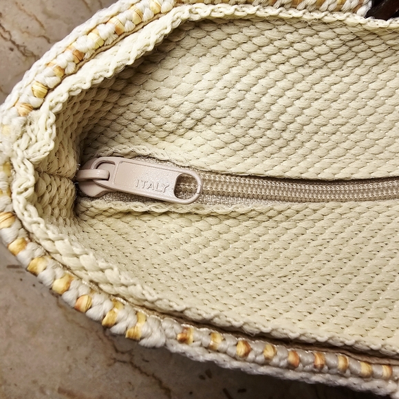 NWT Vintage Warren Reed Cream Fabric/Gold Straw Basketweave Design Shoulder Bag - Picture 6 of 10